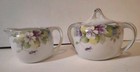 Antique Nippon Sugar   Creamer Set Hand-painted Purple Flowers Gold Accents Vgc