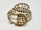 Vintage Studded Jeweled Leather Biker Belt Buckle Metal Women Hippie 45  l