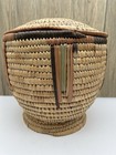 Lidded Woven Hausa Tribal Basket Northern Nigeria Africa Footed With Cover