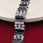 Vintage Mexico Style Sterling Silver Bracelet Onyx Cabochons Heavy Link 925