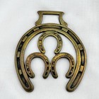 Brass Horse Medallion Antique English Good Luck Horseshoe Stack Harness Parade