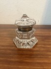 Antique Victorian Cut Glass  Crystal   Brass Hinged Lid Inkwell