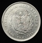 1911 El Salvador 1 Peso Silver Coin - Cristobal Colon  -  900 Silver  p0181 
