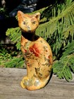 Vintage Cat Figurine Statues Set Of 2 Ceramic  rose Floral  Decoupage Joan Baker