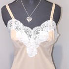 Vtg Sears Tan Full The Doesn t Slip Dress Floral Lace Non Cling Nylon 34