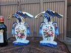 Pair Large Antique Vieux Paris Porcelain Floral Decor Vases