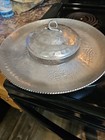 Vintage Hammered Aluminum Serving Tray Relish Tray Glass Divided Bowl