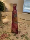 Hand Painted Decorative Glass Flower Bottle vase Pink Green Floral Design 10 