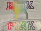 Victoria s Secret Pink Ombre Rainbow Campus Tee Shirt   Boyfriend Shorts Set L