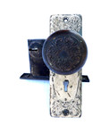 Brass Vintage Antique Victorian Ornate Door Knob Set Back Plate   Mortise Lock
