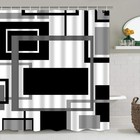 4 Pcs Black Geometric Shower Curtain Set With Rugs Toilet Cover Bathroom Set 