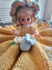 Vintage Bed Pillow Doll With Crochet Dress Hat And Bag