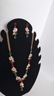Gold Tone Rhinestone Crystal Jewelry Set Necklace   Drop Earrings Red Green
