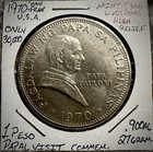 1970 Philippines 1 Piso Coin Ferdinand Marcos  Paul Vi  Papal Visit  900 Silver