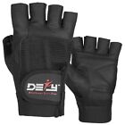 Defy Real Leather Spandex Padded Gym Gloves Fitness Weightlifting Training Black