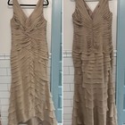 Mother Of Bride Groom Formal Dress Nude Tiered Chiffon Evening Gown V-neck 14