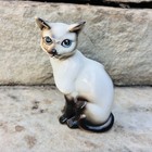 Vintage Ceramic Cat  Lot Of 3 Figurines 2 Siamese    One Black Cat  W bow