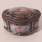 Antique French Porcelain Jewelry Trinket Box Hand Painted Cobalt Blue Gilt Gilt