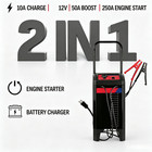 Battery Charger 12v 10a 250a Engine Starter 50a Boost Led Wheeled