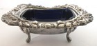 9 Pc Lot Vintage Silver Metal Footed Open Salts W  Cobalt Blue Glass Inserts