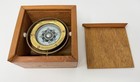 Vintage Brass Marine Compass In Wood Box Japanese Asian Gimbal Ship