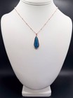 Rose Gold Tone Pendant Necklace   Dangle Earrings Set Blue Lucite Teardrops