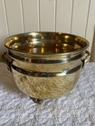 Vintage Solid Brass Double Handled Footed Planter Pot Made In India Mcm