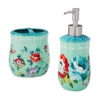 Floral Stoneware Bath Accessories Set Ceramic Soap Dispenser Toothbrush Holder