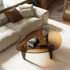 Modern Triangle Glass Coffee Table Solid Wood Base End Table Living Room Office