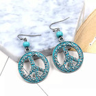 Baroque Style Antique Finish Peace Sign Dangle Earrings With Turquoise Stone