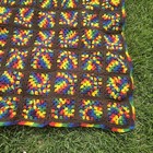 Vtg Granny Square Crochet Afghan Rainbow Brown Inner Border Rainbow Edge 42x48 