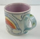 Laurie Caffery Studio Pottery Mug Artisan Handmade Unicorn Rainbows Clouds Stars