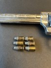 Vtg 1950   s Nichols Stallion 38 Cap Gun Pasadena Texas White Grips All 6 Bullets 