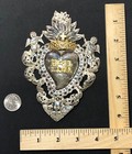 6    Antique Italian Ex Voto Sacred Heart Silver Early 1900s Metal Angel Vtg Pgr