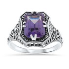 Color Changing Sim Alexandrite 925 Sterling Silver Deco Antique Style Ring  019x