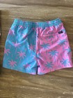 Chubbies Kids Palm Tree Lined Swim Trunks In Pink blue Youth Size L 14-16 Euc