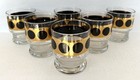 Mid Century Glass Tumblers  6  Gold Black Dots Stackable Rocks Glasses 3 75  Mcm