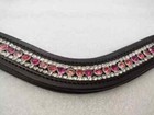 Designer Gorgeous 3 Row Pink Crystal Horse Leather Browband For Bridle 