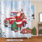 4-pc  Santa Claus W  Red Truck Bathroom Shower Curtain Toilet Cover   Rug Set
