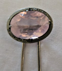 Pink Tourmaline Hair Pin Antique 2 Prong Sterling Engraved   Signed 4 1 2 