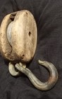 Antique Old Nautical 11  Wood Ship Pulley With Rope Wheel And Hook
