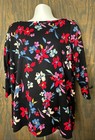 Style   Co Women s 2x Black Floral Boat Neck 3 4-sleeve Cotton Top New
