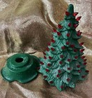 Vintage Ceramic Christmas Tree W red Lites And Base  Glittered 10    Needs 5 Lites