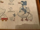 Vintage 1985 D  Burdett Goose Family Bless Our Home Cross Stitch Art Framed