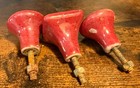 Lot Of 3 Vintage Antique Distressed Rosy Red Drawer Pull Knob 2 Circle 1 Square