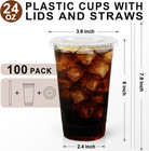 24oz Clear Plastic Cups W  Lids   Straws 100 Pack Disposable Drink Cups