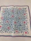 Vtg Hankie Handkerchief - Designer Faith Austin - Shades Of Blue Touches Of Pink