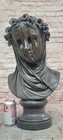 Large Art Nouveau Bronze Sculpture Mary With Veil Signed Milo Female Bust Statue