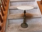 Vtg Mcm Provincial Marble Top Filigree Brass Plant Stand Tables 12 d X 17 25  L2
