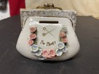 Vintage Handpainted Floral Ceramic Porcelain Purse Coin Bank    pin Money    Japan